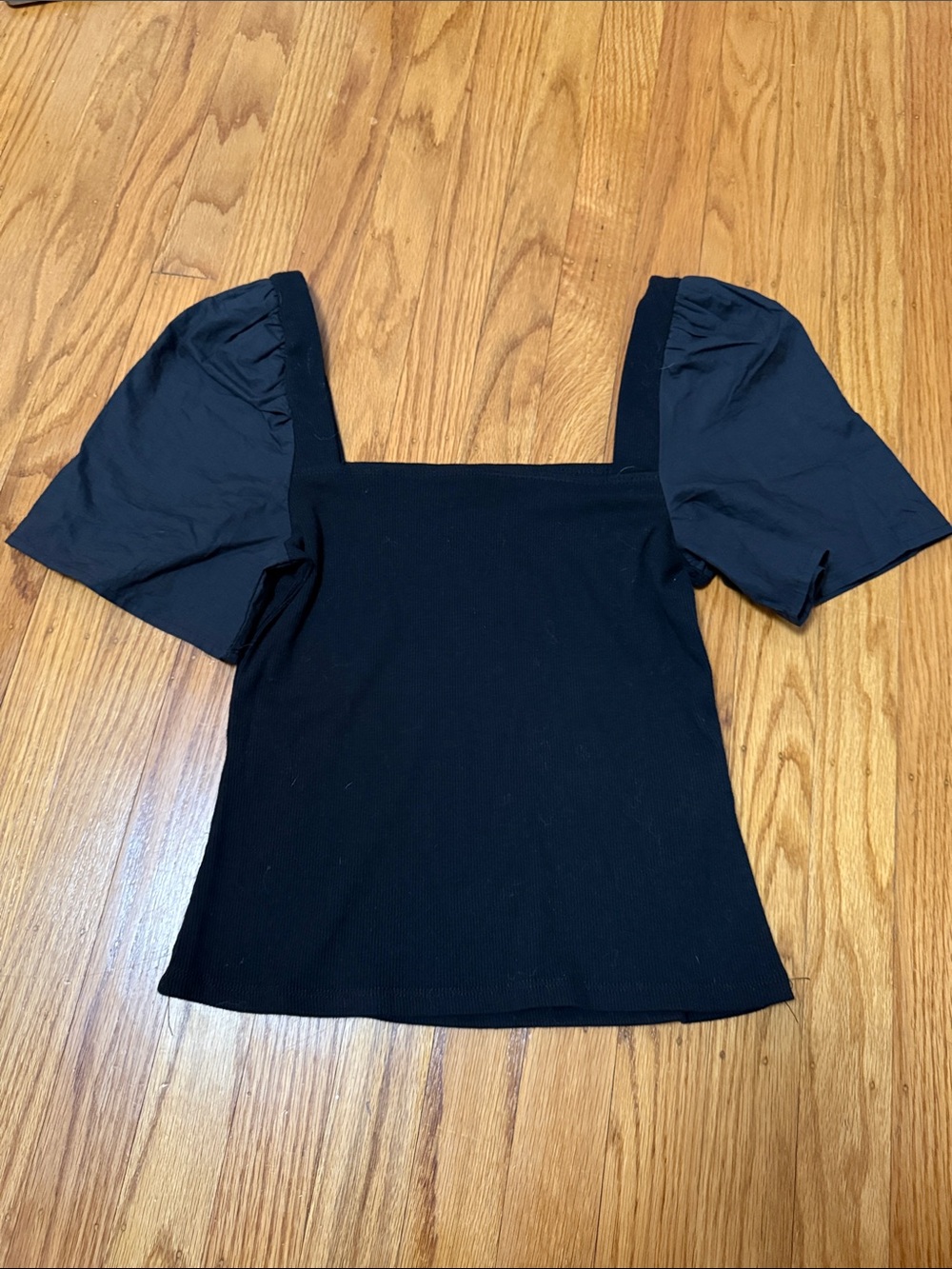 1. State Black Square-Neck Puff Sleeve Top